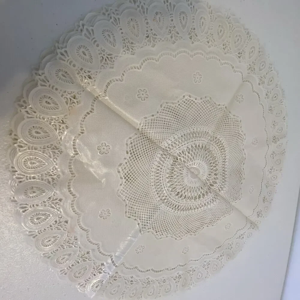 Vintage 70s-80s Silicone Lace Tablecloth Doily Round Ivory Table Topper Lot Of 7